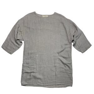 Mara Hoffman Striped Dress Shirt Gray Short Sleeves Women's Size Small